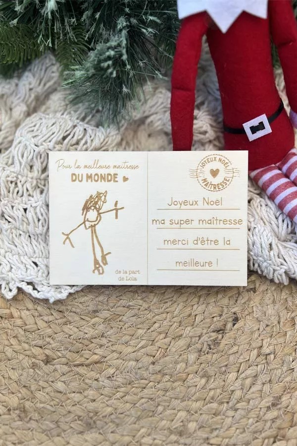 carte postale en bois personnalisée avec dessin | Spéciale Noël