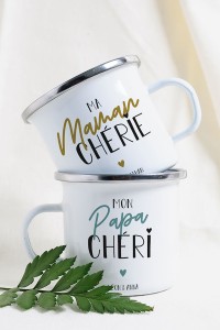 Duo de mugs émaillés - Maman chérie Papa chéri