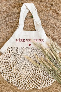 Sac filet beige personnalisé | Texte