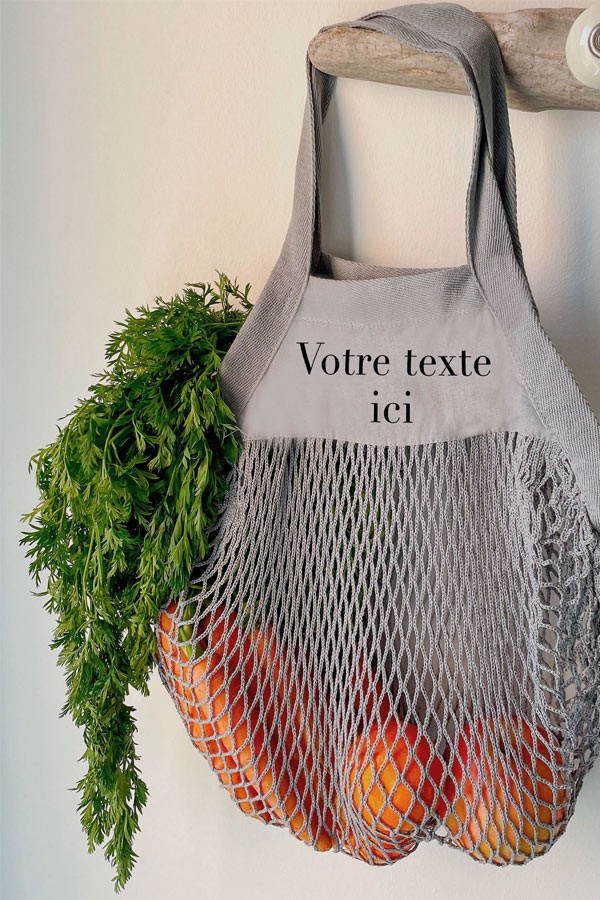 Sac filet personnalisé gris | Texte