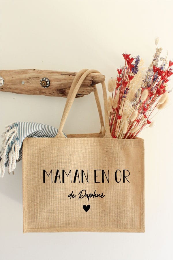 Cabas en jute personnalisé | Capital et manuscrit Cabas en jute personnalisé | Capital et manuscrit