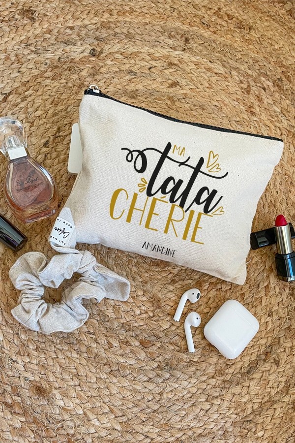 Pochette coton personnalisée| Ma tata chérie + prénom Pochette coton personnalisée| Ma tata chérie + prénom