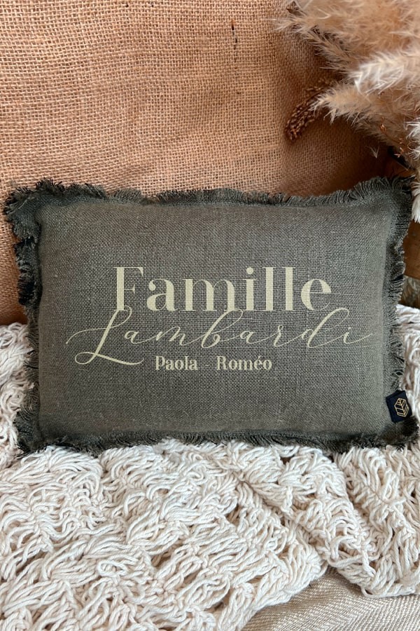 Mini Coussin personnalisé en 100 % lin | Famille