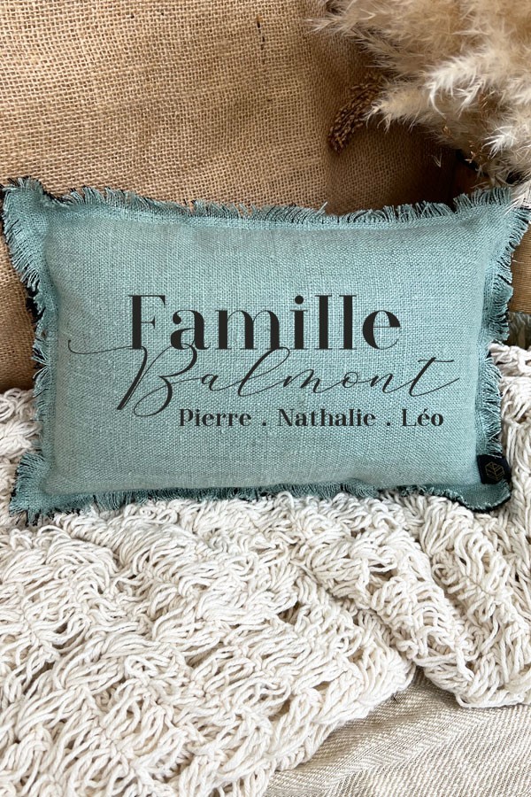 Mini Coussin personnalisé en 100 % lin | Famille