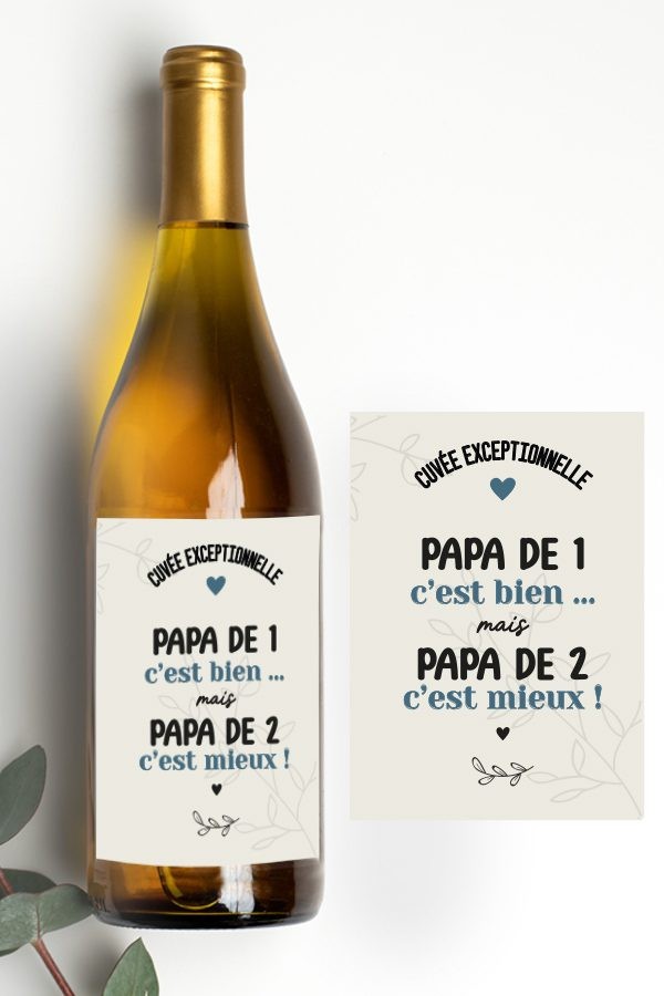Étiquette bouteille | Citation papa de 1, Papa de 2