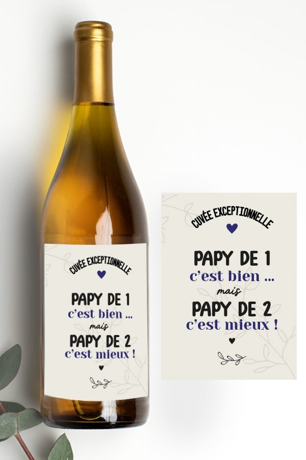 Étiquette bouteille | Citation Papy de 1, Papy de 2