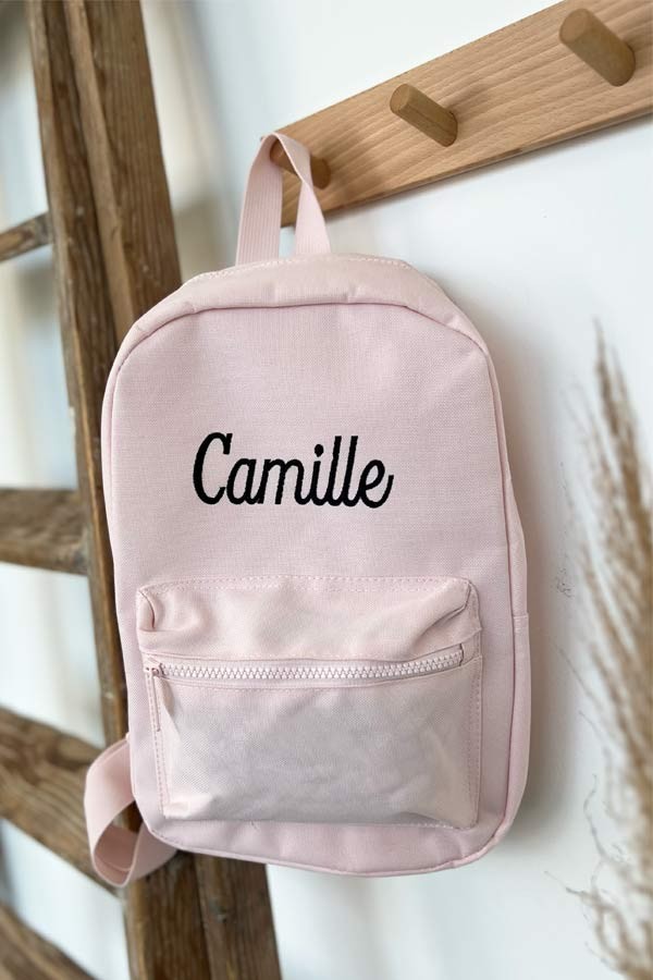 Sac à dos rose brodé personnalisé | Prénom