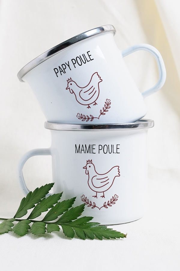 Duo de mugs - Papy et mamie poule vintage