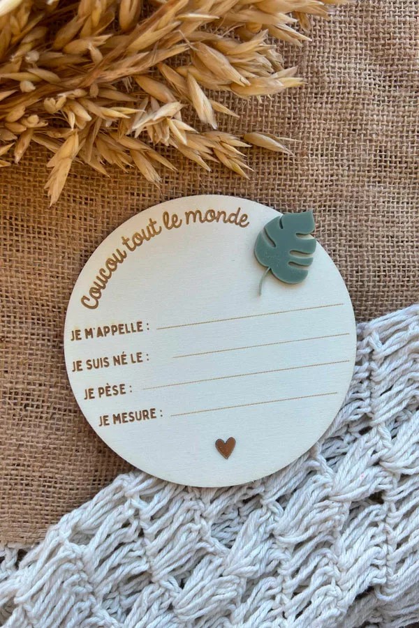 Carte de naissance en bois bébé | Feuilles