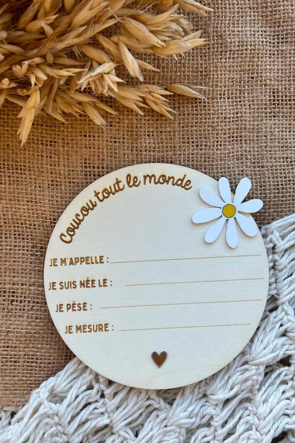 Carte de naissance en bois bébé | Marguerite