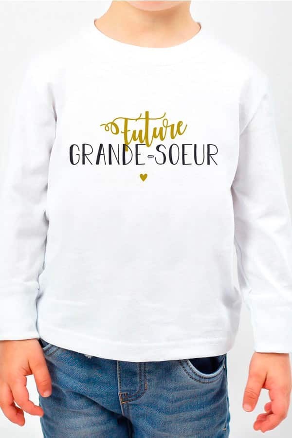 T-shirt enfant manches longues | Future grande soeur  jaune