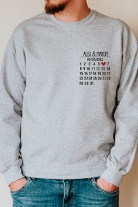 Sweat bleu Couple | Calendrier date à personnaliser - Myprettylittlestore