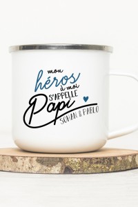 Mug vintage métal | Mon héros à moi s'appelle Papi - Bleu