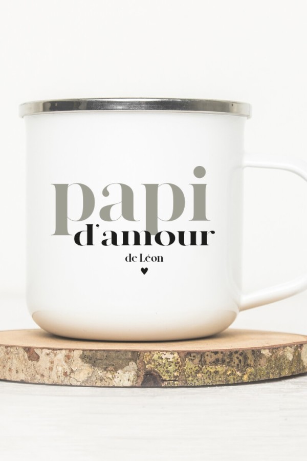 Mug vintage métal personnalisé | Papi d'amour - beige
