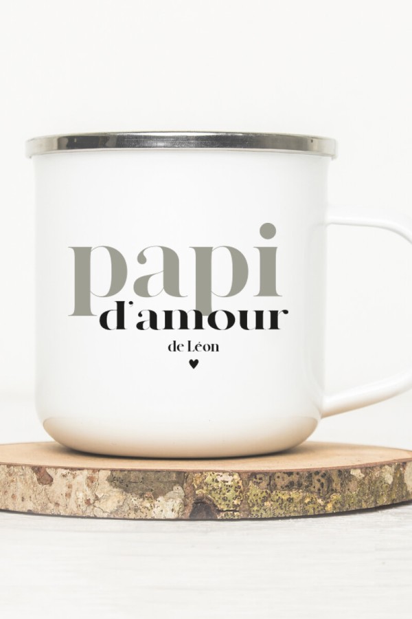 Mug vintage métal personnalisé | Papi d'amour - beige Mug vintage métal personnalisé | Papi d'amour - beige