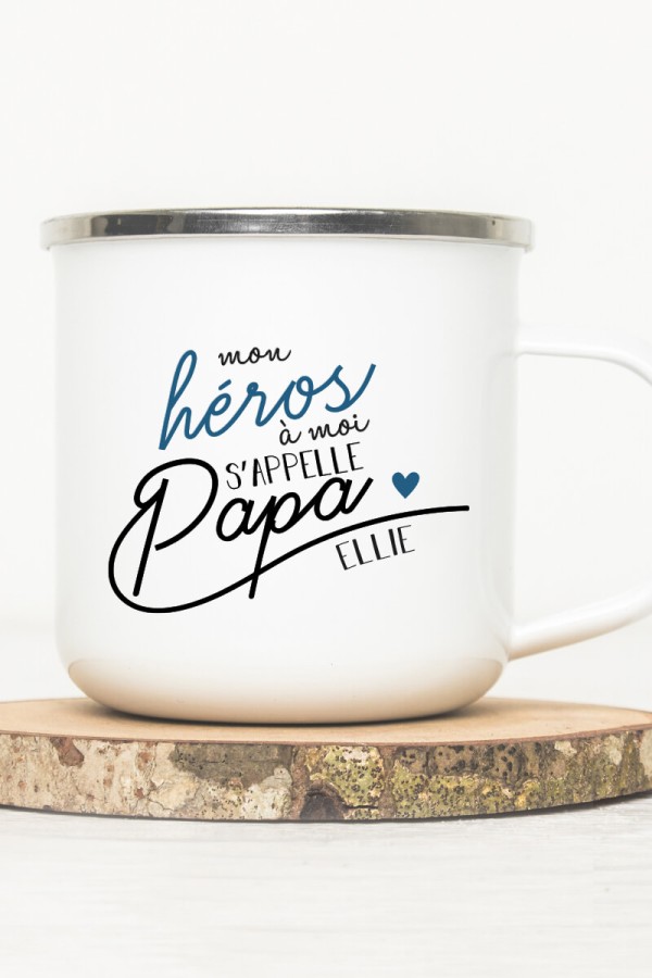 Mug vintage métal | Mon héros à moi s'appelle Papa - Bleu