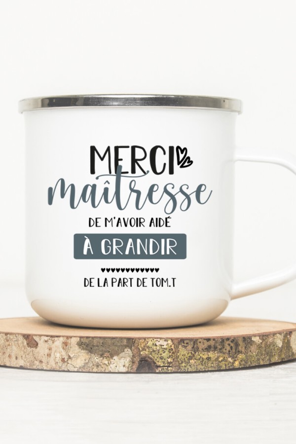 Mug vintage métal personnalisé | Merci maitresse