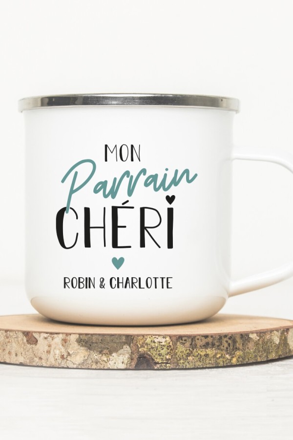 Mug vintage métal personnalisé| Parrain Chéri