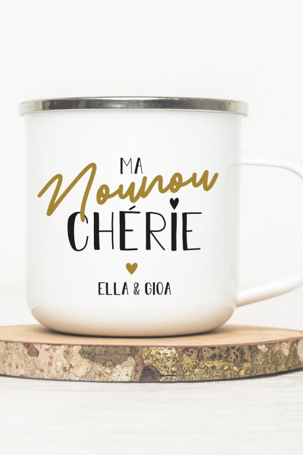 Mug vintage métal personnalisé |Nounou Chérie