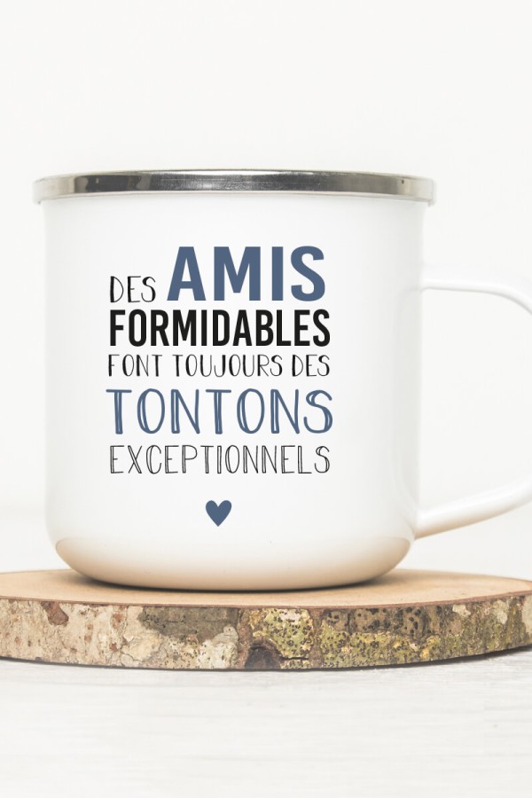 Mug vintage métal | Citation amis et tonton