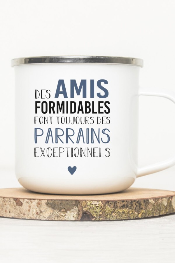 Mug vintage métal | Citation amis et parrain