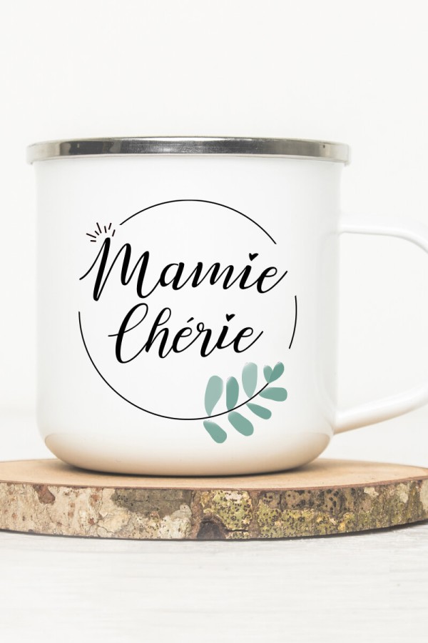 Mug vintage métal émaillé | Mamie chérie