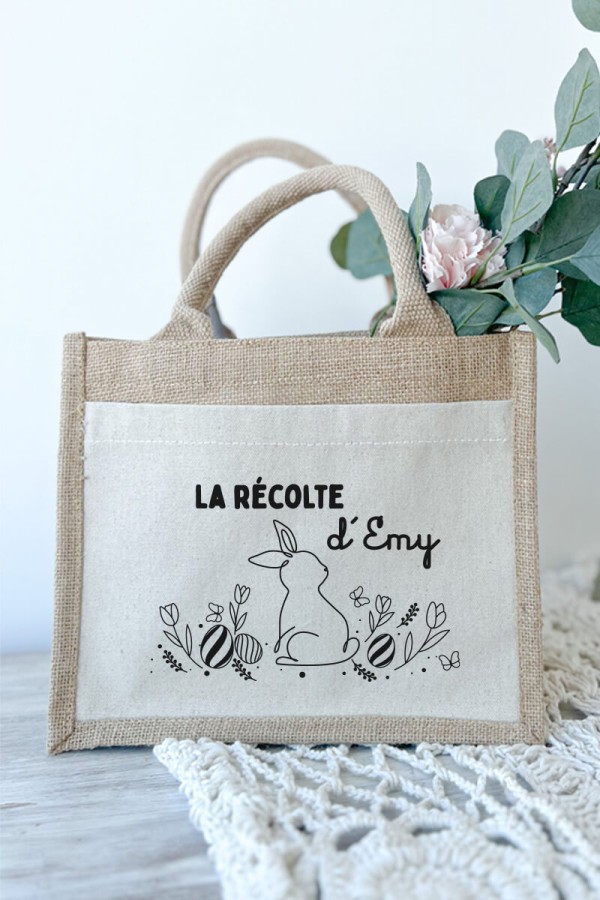 Petit sac en jute et coton personnalisé| Spécial Pâques