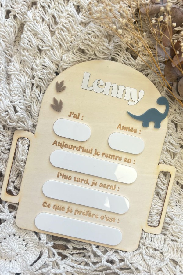 Panneau de rentrée scolaire personnalisé - Dinosaure