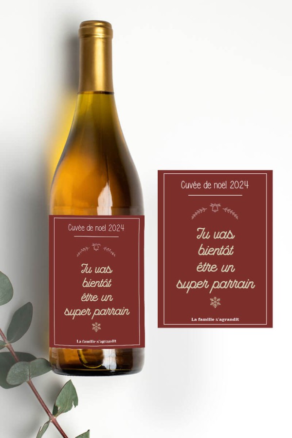 Étiquette bouteille de Noël annonce grossesse | Futur parrain