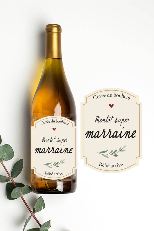 Étiquette bouteille annonce grossesse | Future marraine brin