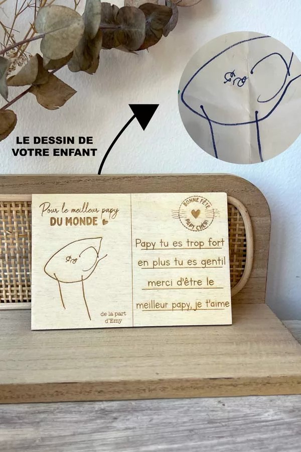 Carte postale en bois personnalisée avec dessin